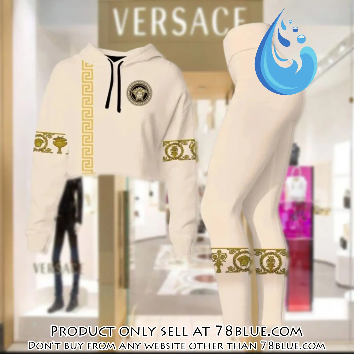Versace medusa cream luxury brand clothes leggings and crop top set for women 78b0521026